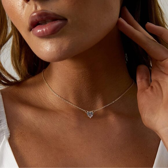 ⚡Necklace for Women Heart Zirconia Necklace 14K Gold Plated Cute Gold Jewelry - Picture 6 of 7